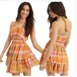 Aerie plaid halter ruffle dress